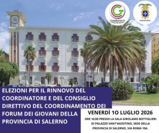 Questo pomeriggio, alle 16:00, presso la Sala Bottiglieri della Provincia di Salerno, si terranno le elezioni per il rinnovo del coordinatore e del consiglio direttivo